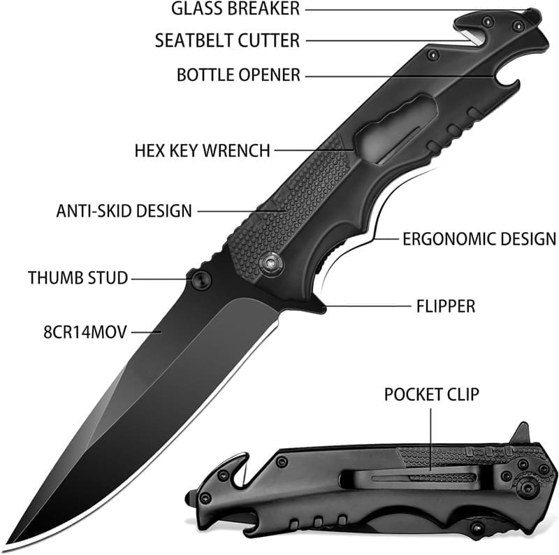 All black Tosahwi 5-in-1 EDC utility knife