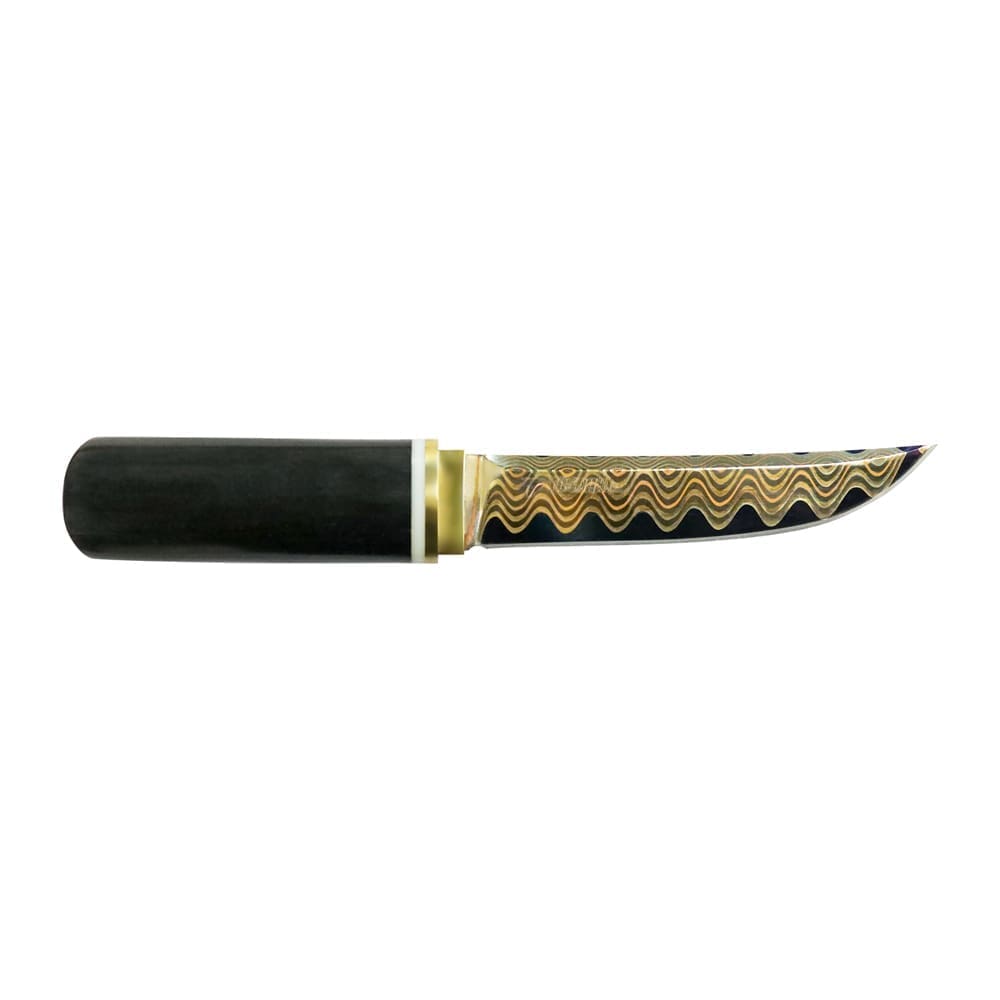 1 Tosahwi 3.94" Bluing Damascus Steel Hunting Knife With Purple Sandalwood Handle - Image 1