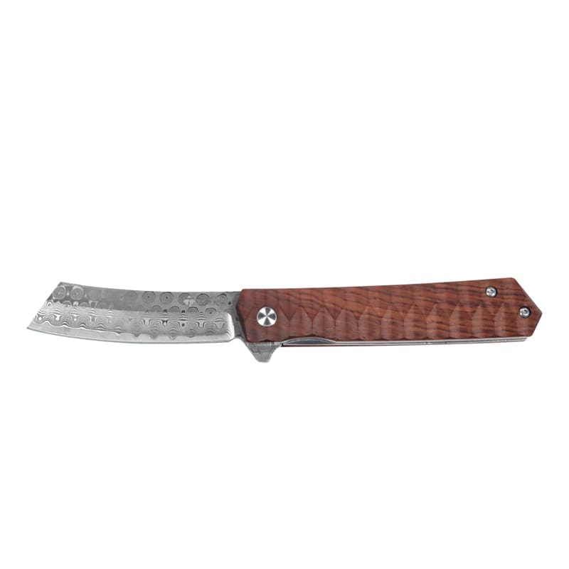 2 Tosahwi Damascus Steel Cleaver Blade Pocket Knife With Rosewood Handle - Image 1