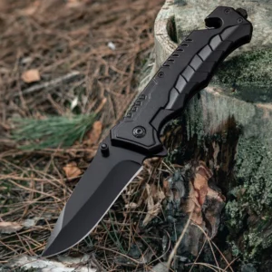 Tosahwi Black Knight Folding EDC Knife with Glass Breaker & Belt Cutter